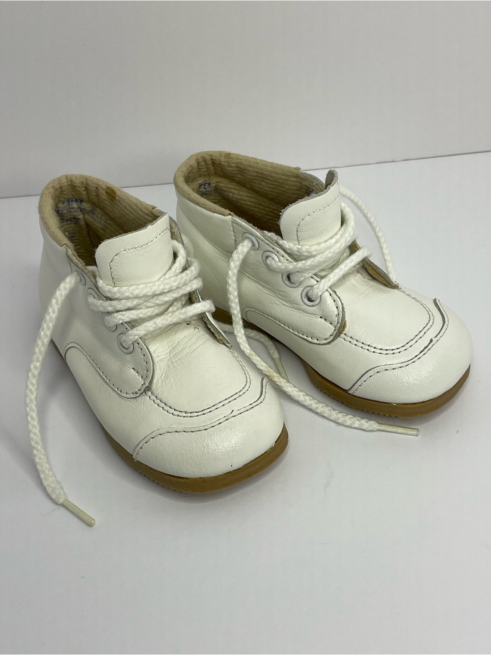 Vintage Toddletime White Leather Baby Walker Shoes Size 3 M USA